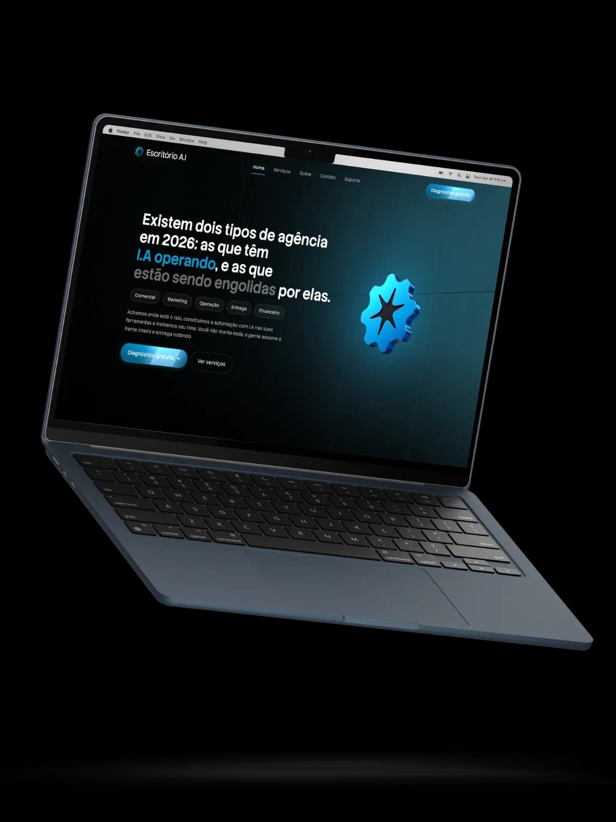 Landing da Escritório A.I em um notebook